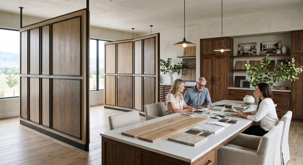 Engineered hardwood flooring samples from DuChateau, Kahrs, Hallmark Floors, and Anderson Tuftex at Pierce Flooring Wholesale Direct, Great Falls, MT.
